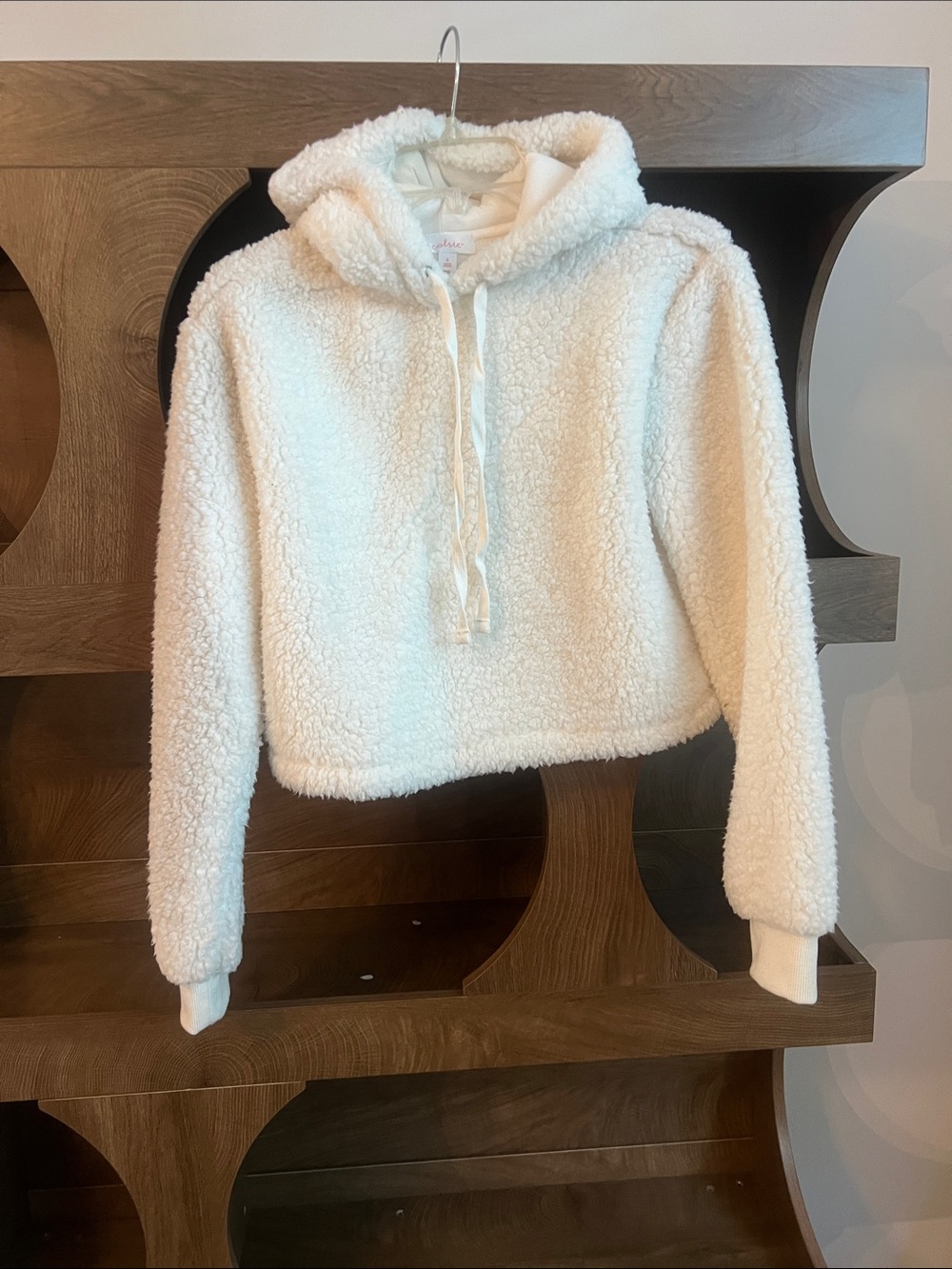Cropped Cozy Cream Sherpa Hoodie Sweater - Women